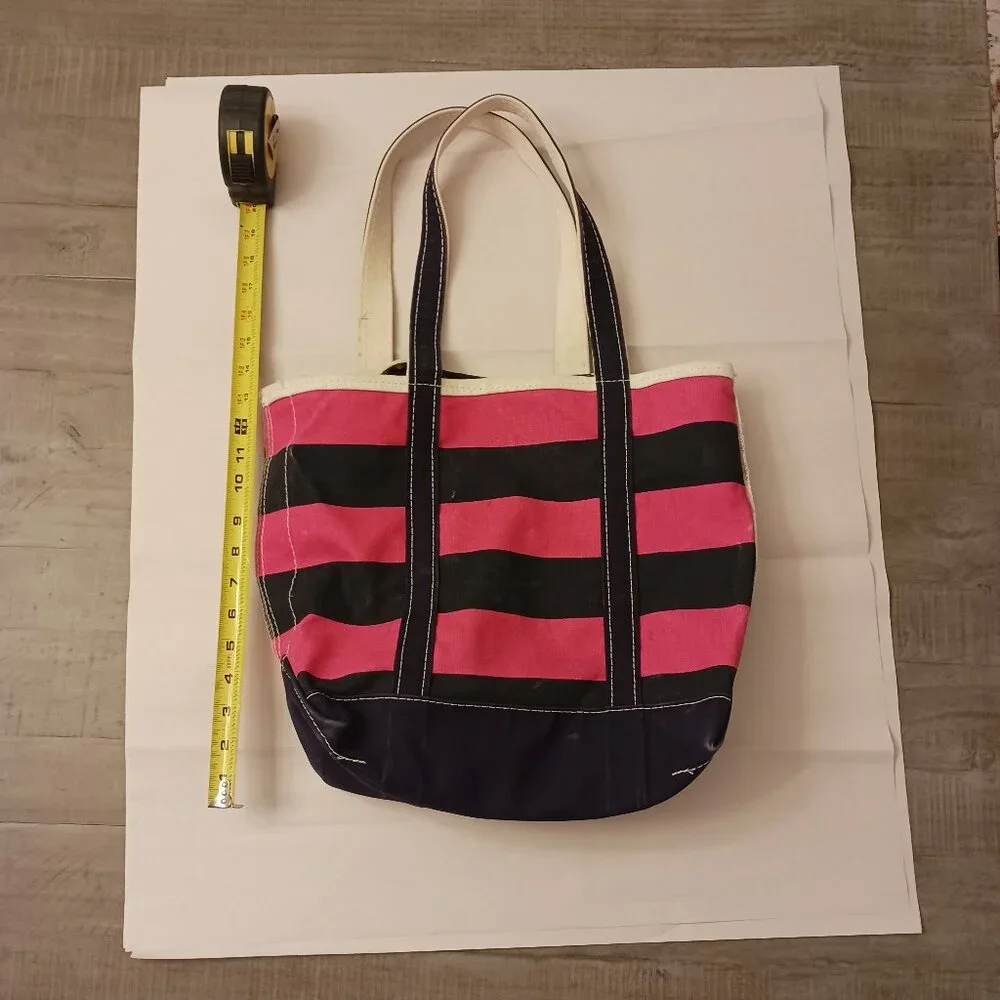 LL Bean pink navy stripe canvas medium usa - Picture 1 of 7